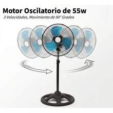 Ventilador de Pedestal 10 Pulgadas, 55W, Oscilatorio, 3 Velocidades y Altura Ajustable, Ventilador de Pie Silencioso para Hogar y Oficina - Negro - Ver 3