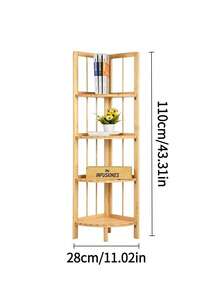 1pc Floor-Standing Curved Corner Solid Wood Shelf, Storage Rack For The Dry Area Of Bathrooms, Multi-Functional Corner Shelf For Small Apartments. - Maple - View 14