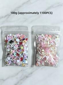 Aprox. 1100 piezas/100g de dijes mixtos para arte de uñas, estilo sexy con perlas, corazones, lazos y decoración de dibujos animados, accesorios de arte de uñas con flores, material de resina con forma de corazón de rosa, adecuado para joyería DIY, arte de uñas u otros accesorios decorativos, estilos aleatorios - aleatorio - Ver 14