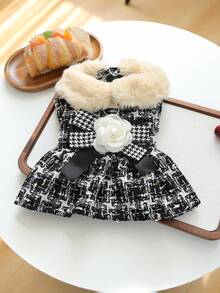 PETCIRCLE 1件寵物衣服 小狗幼犬貓咪適用 可愛寵物奢華淑女風保暖拍照裙 山茶花裙 - 彩色 - 查看 3