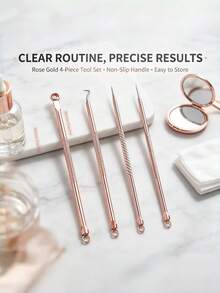 OBOVAY 4pcs Blackhead & Acne Remover Kit, Pimple & Blackhead Removal Needle, Facial Skin Pore Cleaning Tool Set - Rose Gold - View 3