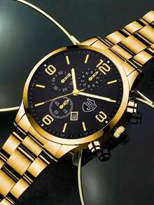 4pcs Men's Quartz Watch & Cross Series Jewelry Set, Casual Versatile Style, Perfect Gift Choice - Set - View 6
