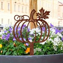 1pc Rusty Pumpkin Metal Yard Decor - Vintage Farmhouse Lawn Stake, Made Of Heavy Duty Iron, Suitable For Halloween Party. No Electricity Needed, Can Be Used As Indoor Or Outdoor Autumn Decoration - B - View 1