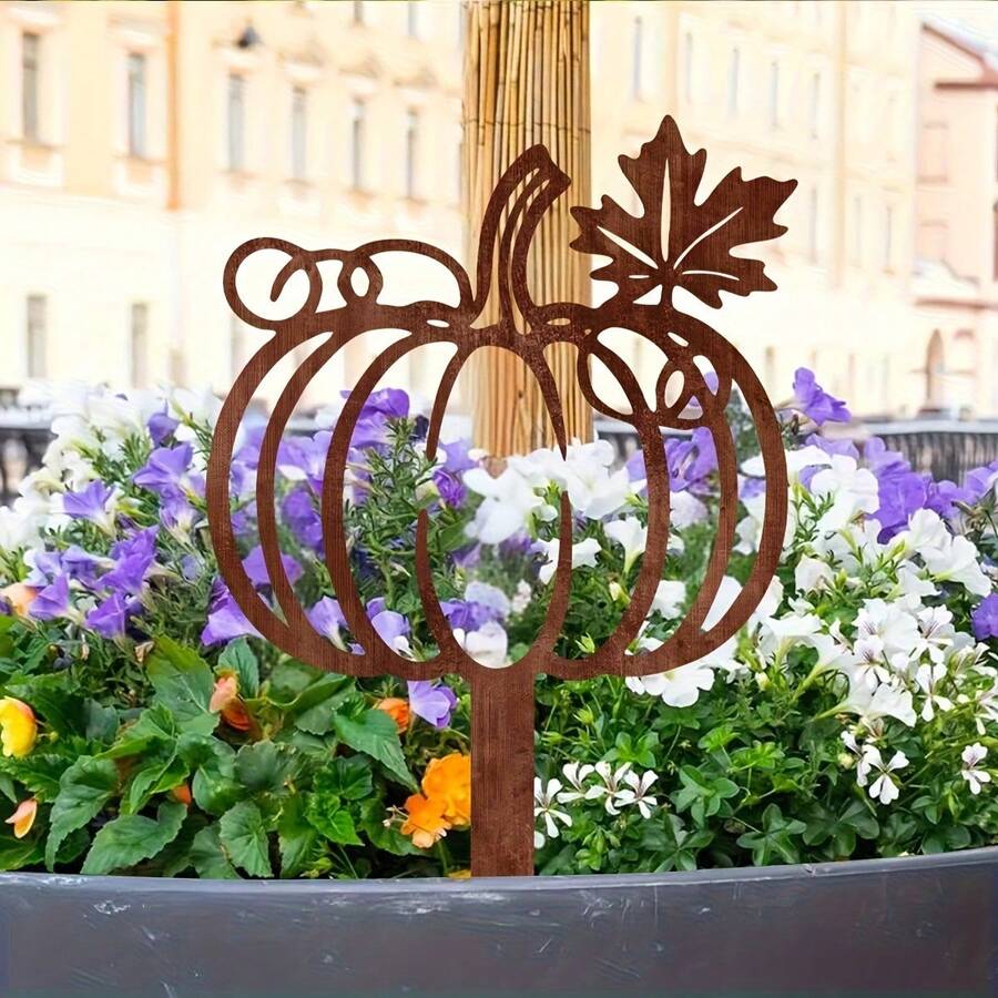 1pc Rusty Pumpkin Metal Yard Decor - Vintage Farmhouse Lawn Stake, Made Of Heavy Duty Iron, Suitable For Halloween Party. No Electricity Needed, Can Be Used As Indoor Or Outdoor Autumn Decoration - B - View 1