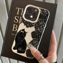 TPU Material Sweet Vintage Lace Black Cat Bow Pattern Phone Case Compatible With IPhone 17 Pro Max/17/16 Pro Max/15/13/12/11/ S20 FE/A15/S24/A55/ Note 11/Note 12/Note 13 Pro Full Coverage Anti-Drop Soft Shell Phone Protective Cover - White - View 2