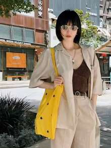 Back To School Season Style Large Capacity Tote Bag, Versatile Fashion Fresh Shoulder Bag, Shopping Bag, Commuting, Daily Outing, Street Shopping, Photo Essential Tote Bag - Yellow - View 2