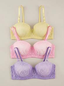 Bralution Women's Floral Mesh Fashionable Comfortable Lingerie Set Multi-Pack Bra & Panty Set - Multicolor - View 34