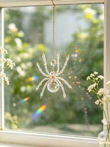 1pc Halloween Christmas Crystal Spider Suncatcher, Beaded Spider Pendant Crystal Prism, Rainbow Maker Window Hanging Decor, Home Indoor Tree Party Decoration - Crystal Spider - View 7