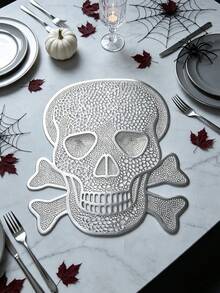 1/4/6/12pcs Halloween Skull PVC Gold Foil Placemats, Hotel Restaurant Decoration Heat-Resistant Non-Slip Table Mats, Western Style Table Mats For Weddings, Parties, Autumn Harvest Festival, Holiday Celebrations, Picnics, Camping, Birthday Banquet Table Decor - Multicolor - View 3