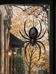 1pc Halloween Gothic Spider & Cobweb Corner Window Sticker, Self-Adhesive Peel And Stick PVC Window Decal, Waterproof Removable Spooky Glass Door Decor For Haunted House & Halloween Party Home Decor - Multicolor 2 - View 6