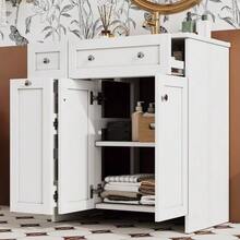 76 X 47 X 86 Cm, Freestanding Vanity Unit, Lacquered Surface, Waterproof Ceramic Basin, 8 Drawers, Soft-Close Runners, Soft-Close Hinges, Silver Handles, White. - White - View 3