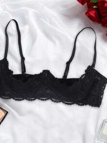 Women's Sexy Lace 1/3 Demi Cup Bra, Adjustable Straps, Comfortable Lingerie, Suggest Buying One Size Up - Black - View 7