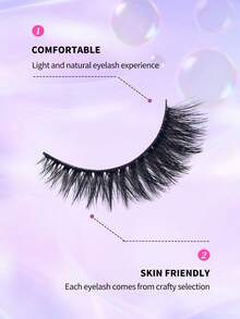 7 Pairs New Cat Eye Faux Mink False Eyelashes, Black Stem Fairy Style Design, Fluffy And Lightweight, Lengthens Eye Shape Naturally, Easy To Wear, Suitable For Beginners, Reusable, Full Strip False Eyelashes - Pink - View 7