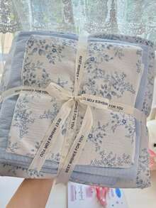 Ensemble de housse de couette bleu clair à motif floral de vigne, comprend 1*Housse de couette+1*Drap de lit+2*Taies d'oreiller, imprimé de plante en peinture à l'huile bleue, décoration de chambre belle et confortable, convient pour toutes les saisons, 100% polyester, housse de couette et taies d'oreiller sans rembourrage - Bleu ciel - Voir 7