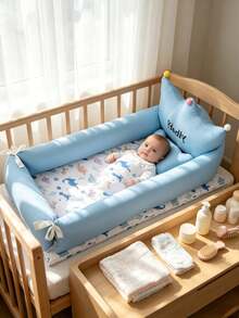 Portable Baby Nest Bed With Pillow, Crown-Shaped Newborn Sleep Lounger, Soft Anti-Roll Co-Sleeping Bed, Pom Pom Decor Random Color - Multicolor - View 5