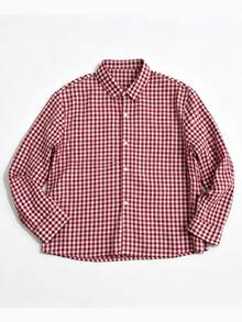 WAIT HIM Men's Casual Boxy Cropped Plaid Long Sleeve Shirt, Summer - Red - View 8