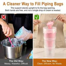 1 buah Dudukan Kantong Piping Bebas Genggam, Stand Kantong Piping Plastik Semi-Transparan untuk Mengisi, dengan Set Alat Piping, Aksesoris Dekorasi Kue dan Pemanggang - Clear - View 5