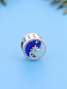 1pc Dreamy Starry Sky Silver Hollow Bead, Blue Glitter Enamel Planet, Shooting Star, Pentagram Rhinestone DIY Bracelet Beads, Romantic Galaxy Universe Style Women's Jewelry Gift For Best Friend - Royal Blue - View 4