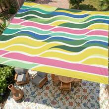 Green Yellow Pink Diagonal Wave Striped Sun Shade Sail, Outdoor UV Protection Sunshade Cloth, Large Size Patio Garden Yard Sun Canopy, Easy Installation With Fixing Ropes - Yellow - View 10