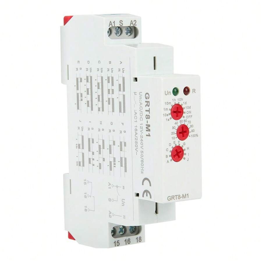 GRT8-M1 Multifunction Time Delay Relay: 10-Function Timer Relay Module With 10ms Delay Range, DIN Rail Mounting, Wide 12V To 240V Voltage Range, Digital Display, For Industrial Control, Automation, And Motor Protection. - White - View 1