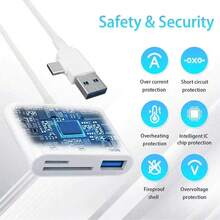 USB+Type-C 2合1 T型記憶卡讀卡器 SD/TF/USB 相機追蹤讀卡連接器 旅行便攜記憶卡轉接頭 相容手機 17/16/15/S26/S25/S24/523/522/521/Pad/筆電系列讀卡器 - 白色 - 查看 5