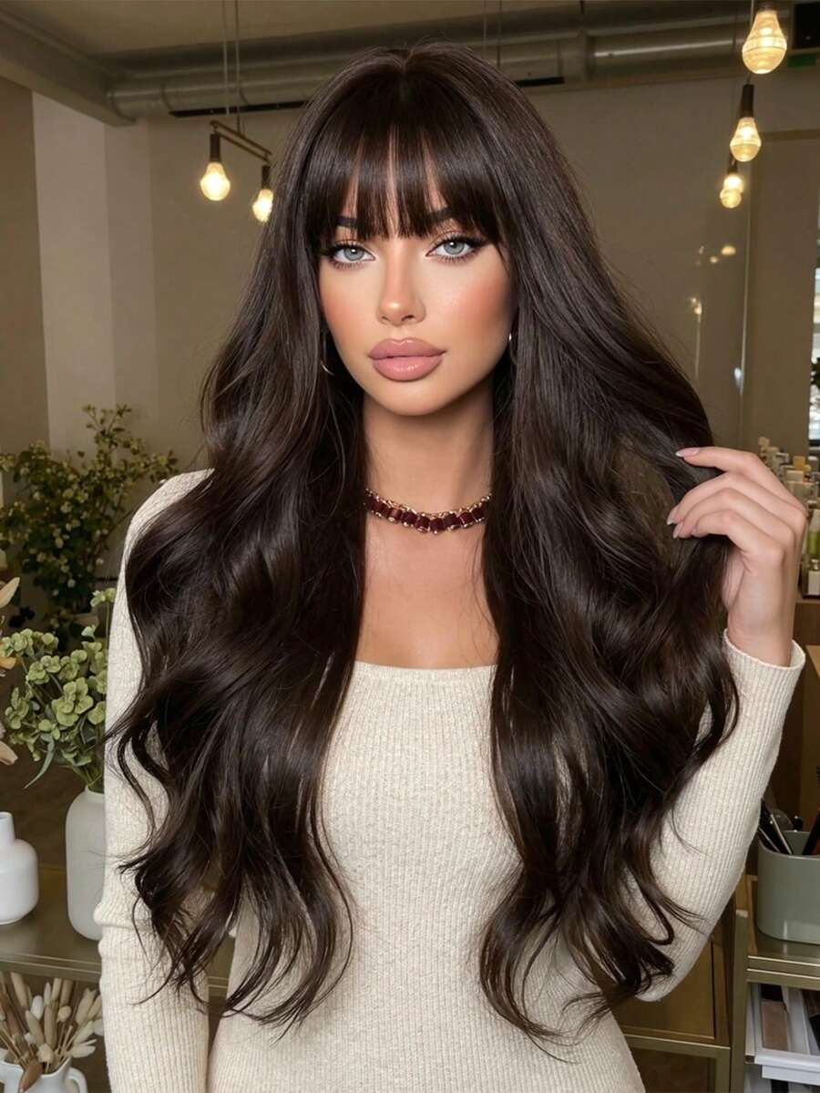 Topshe 30 Inch Long Wavy Synthetic Heat Resistant Wig, Natural Black Color, Natural Looking Women's Wig, Sexy Wig For Everyday & Party Wear - Natural Black - View 1
