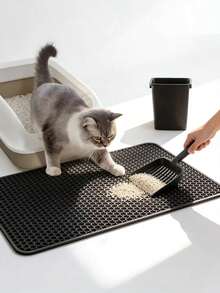 1 buah Alas Kotoran Kucing Universal Multi-Warna Dua Lapisan Jaring Sarang Lebah Bahan EVA Anti-Injak Anti-Percikan Tahan Air Anti-Selip Penyaringan Dua Lapisan Sederhana Anti-Bocor, Perlengkapan Hewan Peliharaan, Alas Pembersih Harian Kucing - Hitam - View 2
