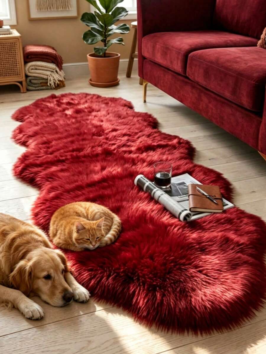 1pc Red Wavy Decorative Rug, Valentine's Day Plush Bedroom Decor, Small Rug, Carpet, Love Home Decor, Living Room Rug, Living Room Small Rug, Bedroom Rug, Living Room Home Decor, Outdoor Rug, Washable Rug