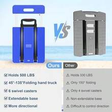 500 Lbs Capacity Heavy Duty Folding Hand Truck With Wheels, Telescopic Handle And 1 Elastic Rope, Portable Luggage Cart For Moving, Travel, Home Use, Blue - Multicolor - View 4
