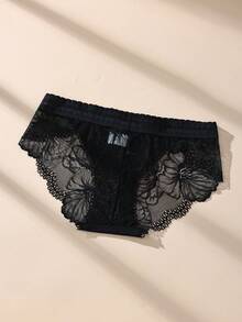 4 buah Celana Dalam Segitiga Wanita Pinggang Rendah Motif Renda Hitam, Romantis & Seksi - MultiWarna - View 8