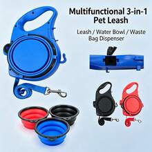 1pc Portable 3-In-1 Retractable Dog Leash With Foldable Water Bowl & Food Container, Multifunctional Outdoor Pet Walking Accessory - Multicolor - View 6