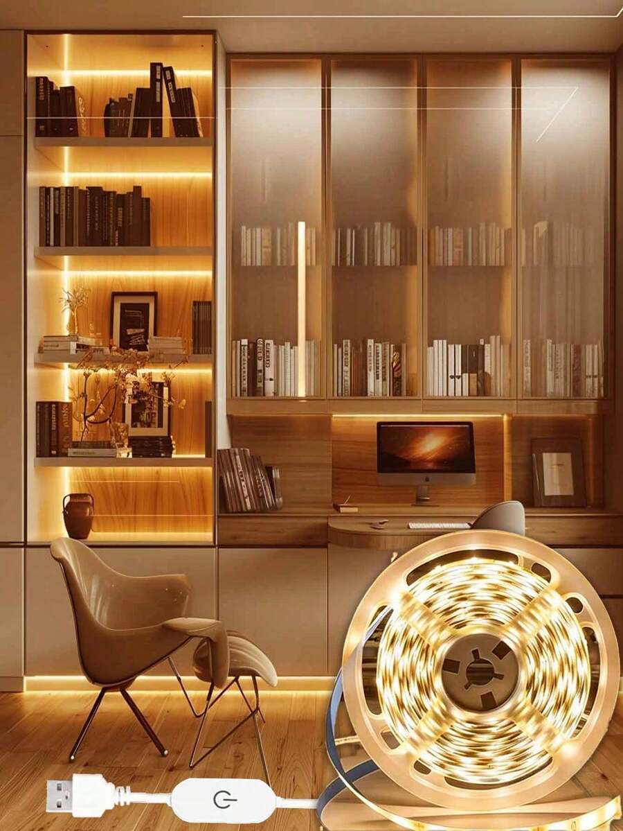 1PC 1.08ft USB Powered LED Sewing Machine Light Bar, Touch Switch, Touch Dimming, Self-Adhesive, Warm/White Light, Perfect For Home Decor, Crafts And Sewing Machine Lighting, Suitable For Home, Wedding, Kitchen, Cabinet, Under Cabinet Lighting - Compatible With Computer, Tablet, Power Bank Port And Home Decor