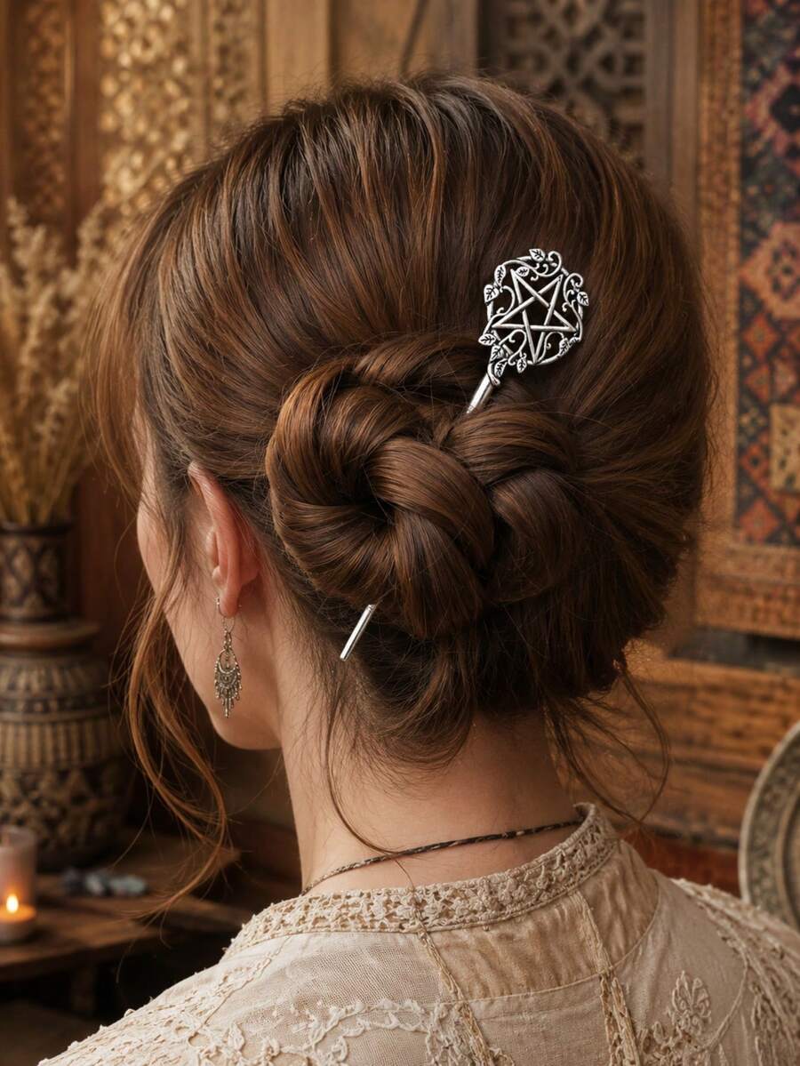 1pc Bohemian Vintage Star & Leaf Hair Stick Hair Accessory For Women - Multicolor - View 1