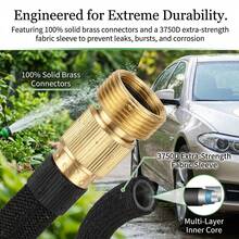 100FT Heavy-Duty Garden Rubber Hose With 10 Function Nozzle, Heavy-Duty Super Strong Solid Brass Fittings, Outdoor Water Hose, Car Wash Water Pipe, Courtyard Watering, Pet Shower, Smooth Hose Design, Durable Material. - 黑色 - 查看 8
