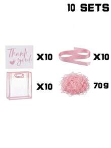 1/3/10pcs Set - Transparent Gift Bags With Pink Edges, Satin Bows And Raffia, Reusable Clear PP Tote Bags, Perfect For Weddings, Bridal Showers, Birthday Gift Wrapping, Baby Showers And Elegant Gift Packaging. - Pink - View 14