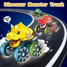 Children's Press-Down Inertia Light-Up Dinosaur Car, Monster Big Foot Cartoon Sliding Toy, Parent-Child Interactive Game, Suitable As Holiday Gift For Boys And Girls - Multicolor - View 5