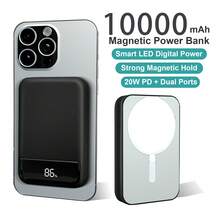 2025 Magnetic 15W Power Bank For IPhone,10000mAh Magsafe Battery Pack With 15w Fast Charging,Slim Magsafe Power Bank In&Out,With LED Display,Wireless Portable Charger For IOS 16/15/14/13/12 Series Podoru For MagSafe Battery Pack, 10000mAh Power Bank - 黑色帶LED顯示 - 查看 1