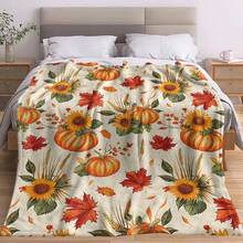 Autumn Harvest Throw Blanket, Watercolor Pumpkin Sunflower Maple Leaf Wheat Berry Pattern Flannel Blanket, Ultra Soft Lightweight Decorative Plush Blanket, Suitable For Sofa, Armchair And Bed, Thanksgiving And Year-Round Use, Create Cozy Home Atmosphere - Multicolor - View 8