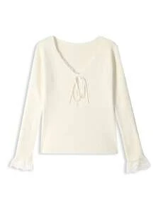 Minimalist Sexy V-Neck Knit Sweater Women Korean Style Autumn New Slim Fit Long Sleeve Pullover Base Layer Top Random Cut - Apricot - View 6