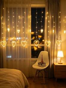 1 Peça Luz de Cortina em Forma de Coração com LED, Luzes de Fio em Forma de Coração de Fada, Lâmpada Suspensa de Atmosfera Romântica, Adequada para Quarto, Sala de Estar, Feriados, Festas e Decoração do Dia dos Namorados, Decoração de Feriados, Iluminação Romântica, Iluminação Onírica, Estrutura de Plástico, Design Leve, Decoração Suspensa, Iluminação de Atmosfera, Presente Romântico, Decoração de Festa - Cortina luminosa em formato de coração - Visão 5