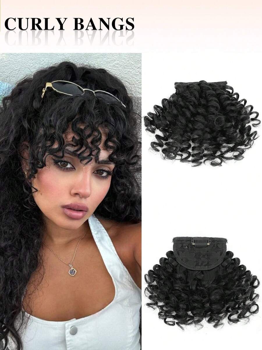 nimoki Ekstensi Rambut Poni Keriting Afrika 6 Inci, Serat Sintetis Tahan Panas, Model Jepit dengan Poni, Cocok untuk Wanita dengan Rambut Tipis, Menambah Volume Secara Instan dan Menciptakan Gaya Rambut Modis