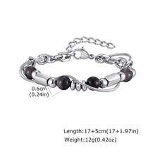 1pc Vintage Stainless Steel Chain Obsidian Bead Spliced Double Layer Silver Bracelet For Men, Jewelry Accessories - Silver - View 15