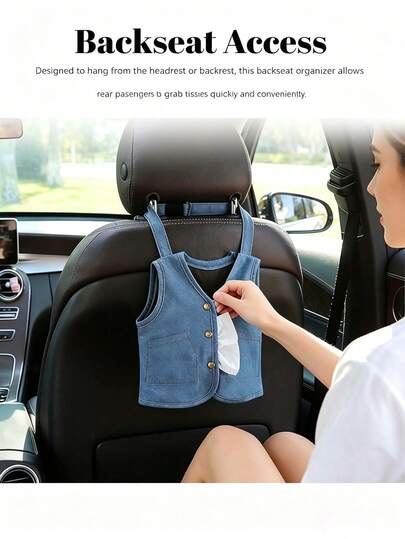 Cute Car Tissue Box Hanging Storage Bag, Suitable For Cars, Homes, Bathrooms, Bedrooms, Desks, And Back Seats For Travel. Overalls Style Storage Bag.