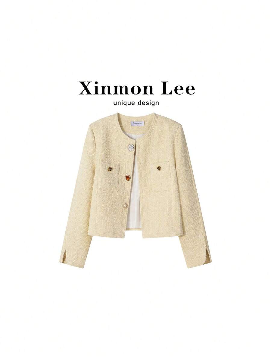 Elegant High-End Celebrity Style Short Jacket With Buttons, Suitable For Evening Dates, Vacations, Daily Wear In Autumn/Winter - Yellow - View 1