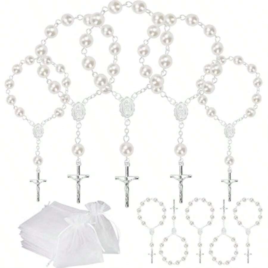 10 Sets Baptism Party Favors Mini Rose Beads With Faux Pearls, Suitable ...