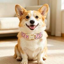 Pink Purple Bowknot Print Dog Collar, Adjustable No-Choke, Universal For All Dog Breeds, With Bowknot Metal Charm, Suitable For Christmas, Valentine's Day, St. Patrick's Day - Pink - View 8