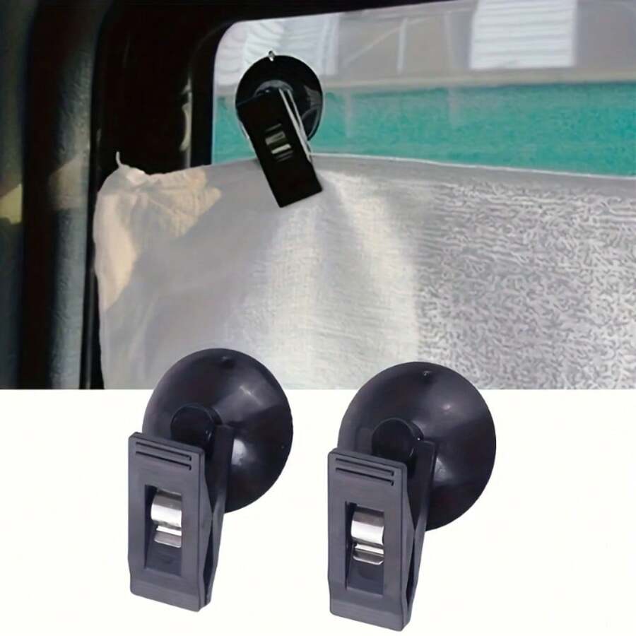 2pcs Multifunctional Suction Cup Clips, Car Window Towel Clips, Sunshade Clips, Car Interior Multi-Function Ticket & Card Clips, Portable Car Suction Cup Clips, Detachable Sunshade Ticket Car Accessories Clips - A - View 1