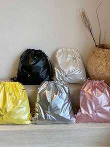 Fashionable Versatile Solid Color PU Drawstring Backpack, Large Capacity For Travel, Vacation, Back To School, Youth Campus, Suitable For Primary, Middle, High School And College Students - Beige - View 8