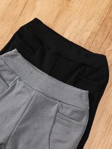 Purechapter 2pcs Tween Girls Fashion Casual Thermal Lined Solid Color High Waist Flared Pants, With Pockets, Autumn/Winter - Multicolor - View 4