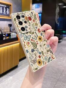 1件蝴蝶粉色花朵相機防摔手機殼，適用於/Galaxy/Android機型 - 米色 - 查看 2